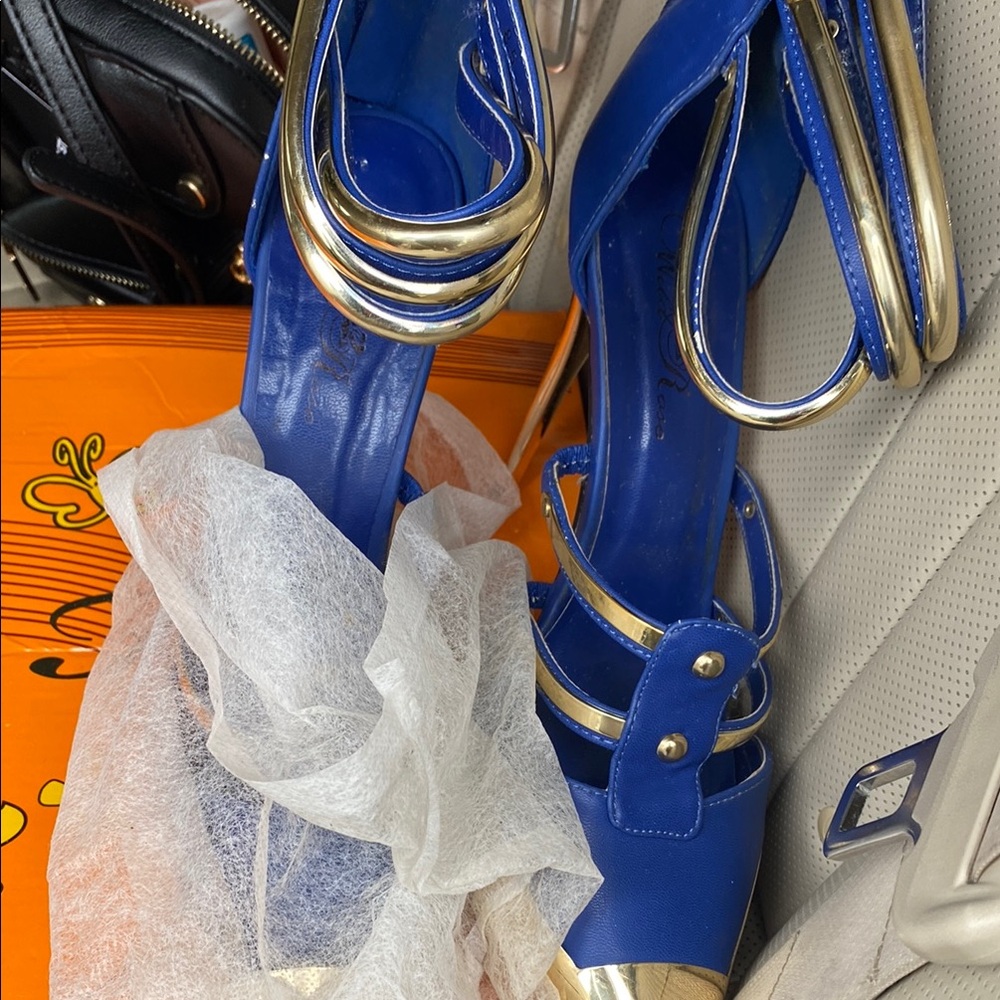Blue and Gold Strappy Women's Heels